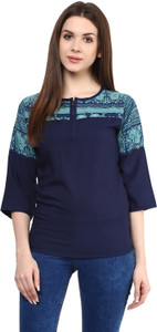 Mayra Casual 3/4th Sleeve Printed Women's Blue Top