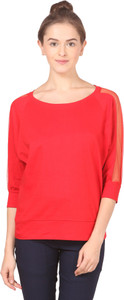 Fashion Expo Casual 3/4th Sleeve Solid Women's Red Top