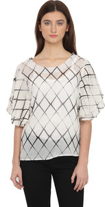 Martini Casual Short Sleeve Checkered Women's White, Black Top
