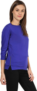 Miss Chase Casual 3/4th Sleeve Solid Women's Blue Top