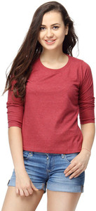 Campus Sutra Casual 3/4th Sleeve Solid Women's Maroon Top
