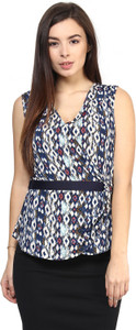 Rare Casual Sleeveless Printed Women's Blue Top