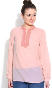 Vaak Casual Full Sleeve Solid Women's Pink Top