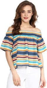 Sassafras Casual Short Sleeve Striped Women's Multicolor Top