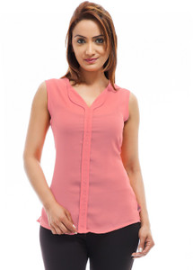 Femninora Casual Sleeveless Solid Women's Orange Top