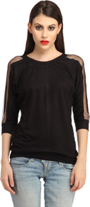 Cation Casual 3/4th Sleeve Solid Women's Black Top
