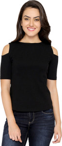 Chimpaaanzee Party Short Sleeve Solid Women's Black Top
