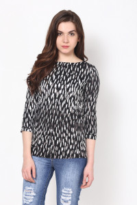 Harpa Casual 3/4th Sleeve Printed Women's Black Top
