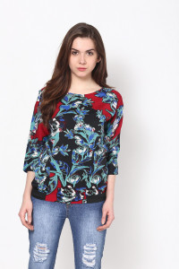 Harpa Casual 3/4th Sleeve Floral Print Women's Maroon Top
