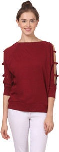 Fashion Expo Casual 3/4th Sleeve Solid Women's Maroon Top