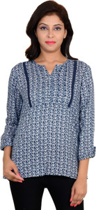 Goodwill Impex Casual 3/4th Sleeve Floral Print Women's Blue Top