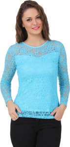 Texco Party Full Sleeve Self Design Women's Blue Top