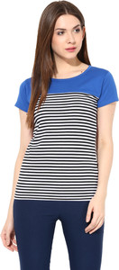 Miss Chase Casual Short Sleeve Striped Women's Blue, Black Top