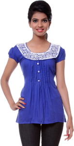 TeeMoods Casual Short Sleeve Solid Women's Blue Top