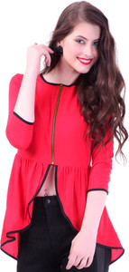 Sassafras Casual 3/4th Sleeve Solid Women's Red Top