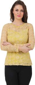 Texco Party Full Sleeve Self Design Women's Yellow Top