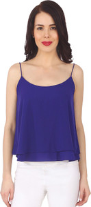 Ashtag Party Noodle strap Solid Women's Blue Top