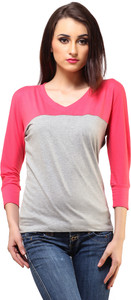 Cation Casual 3/4th Sleeve Solid Women's Grey, Pink Top
