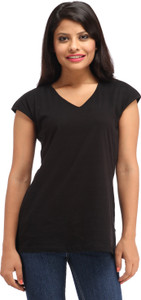Cottinfab Casual Cap Sleeve Solid Women's Black Top