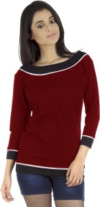 Veakupia Casual 3/4th Sleeve Solid Women's Maroon Top