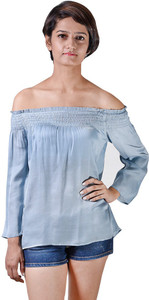 ISTRI Casual 3/4th Sleeve Solid Women's Light Blue Top