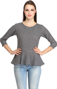 Color Fuel Party 3/4th Sleeve Houndstooth Women's Multicolor Top