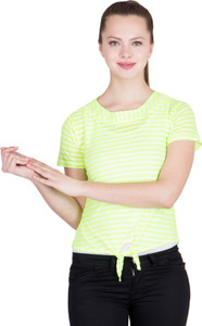 khhalisi Casual Short Sleeve Striped Women's Green, White Top