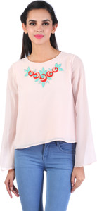 Urbanroots Casual Full Sleeve Embroidered Women's Pink Top