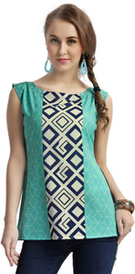 Ziyaa Casual Sleeveless Geometric Print Women's Multicolor Top