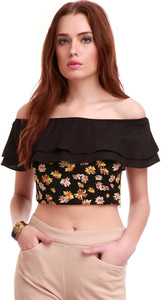 Sassafras Casual Sleeveless Floral Print Women's Black Top