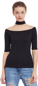 Miss Chase Party Short Sleeve Solid Women's Black Top
