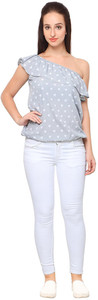 AutoKraftZ Casual Sleeveless Printed Women's Grey, White Top