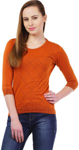 Kalt Casual 3/4th Sleeve Self Design Women's Maroon Top