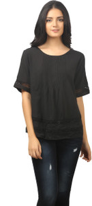 MansiCollections Casual Short Sleeve Solid Women's Black Top