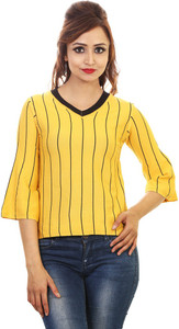 MadeinMyIndia Casual 3/4th Sleeve Woven Women's Yellow Top