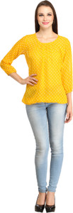 Color Fuel Party 3/4th Sleeve Polka Print Women's Yellow Top