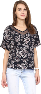 Harpa Casual Short Sleeve Floral Print Women's Dark Blue Top