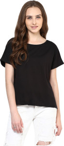 Harpa Casual Short Sleeve Solid Women's Black Top