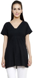Anekaant Casual Short Sleeve Solid Women Black Top
