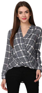 Cladien Casual Full Sleeve Checkered Women's Grey Top