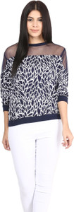Mayra Casual 3/4th Sleeve Printed Women's Dark Blue, White Top