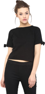 Miss Chase Party Short Sleeve Solid Women's Black Top