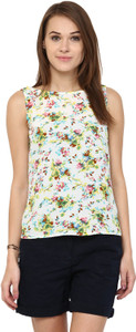 Harpa Casual Sleeveless Floral Print Women's White Top