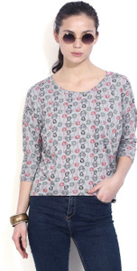 United Colors of Benetton Casual 3/4th Sleeve Printed Women's Grey Top