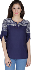 Mayra Party 3/4th Sleeve Solid Women's Blue Top