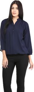 Mayra Casual Balloon Sleeve Solid Women's Dark Blue Top