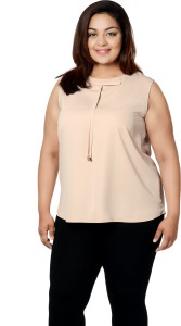 Calae Casual Sleeveless Solid Women Beige Top