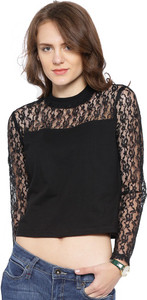 Veakupia Casual Full Sleeve Solid Women's Black Top