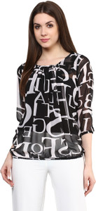 Mayra Casual 3/4th Sleeve Printed Women's Black Top