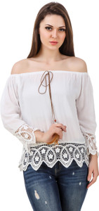 Betiyan Party Full Sleeve Self Design Women's White Top